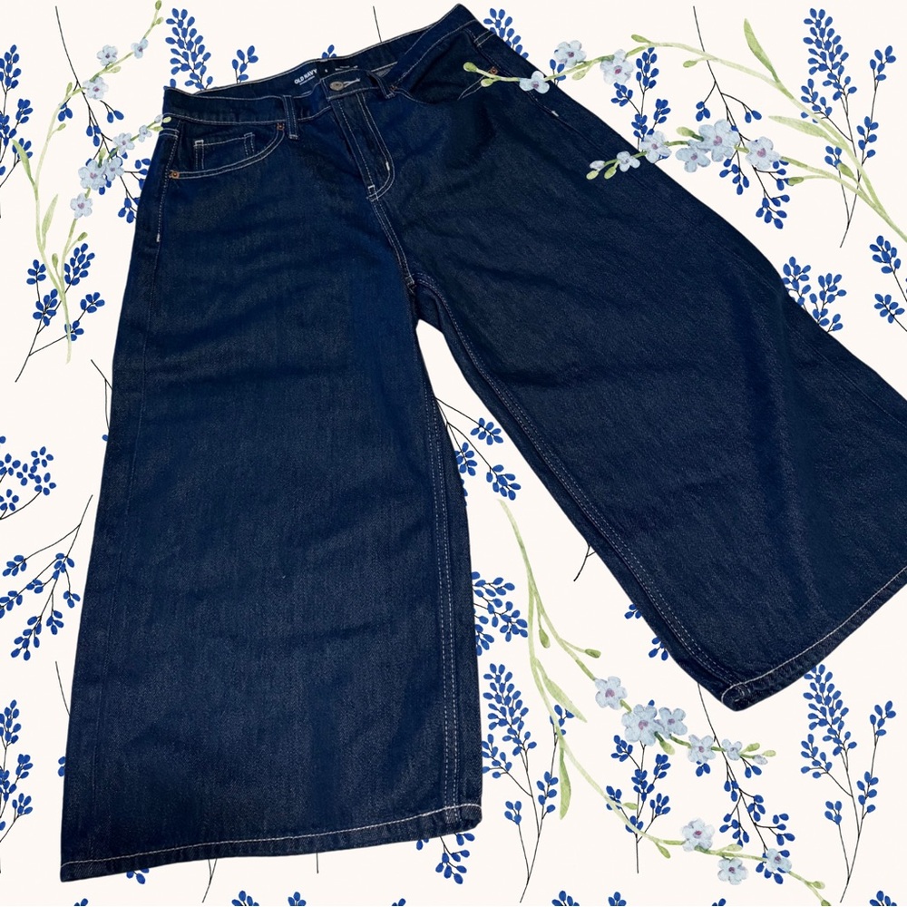 Dark Blue Wide-Leg Denim Pants